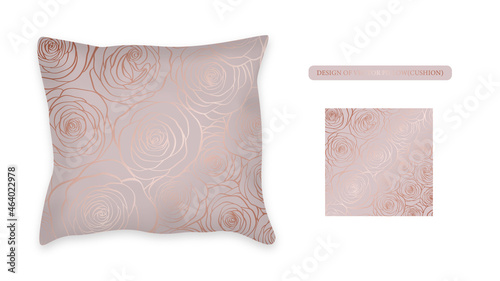 Design vector pillow cushion . Isolated pillow with pink roses seamless pattern.