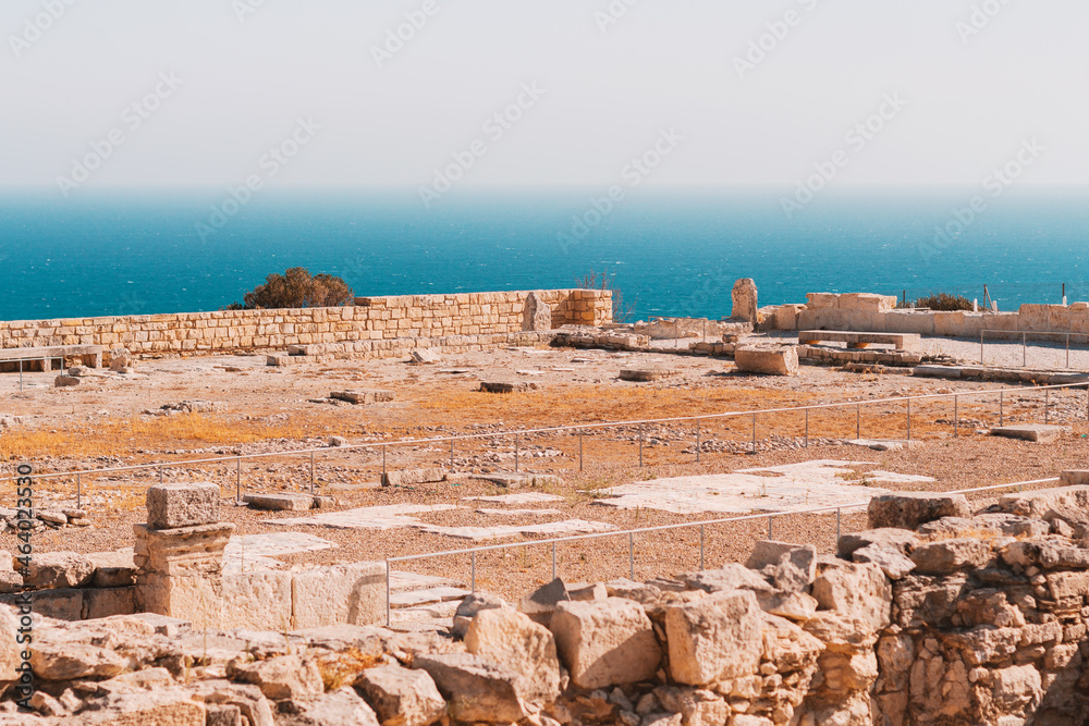 Ancient ruins of old town in archaeological site Kourion, Cyprus.