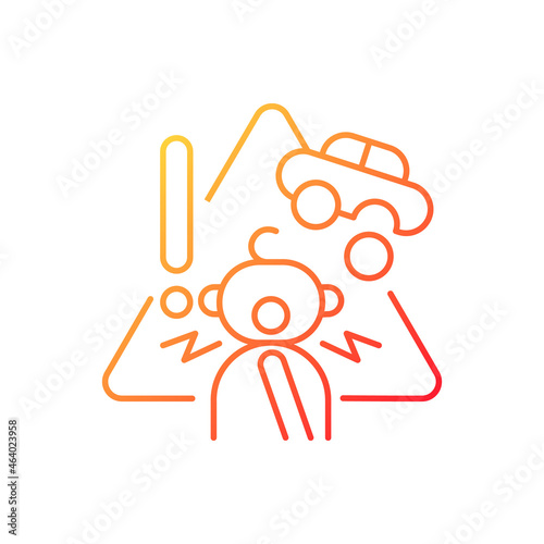 Choking hazard toys gradient linear vector icon. Child safety at home. Prevent swallowing small parts and elements. Thin line color symbol. Modern style pictogram. Vector isolated outline drawing