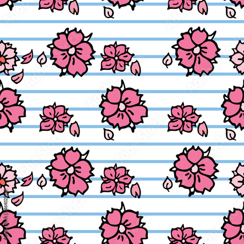 Vector white background white pink cherry tree flowers and cherry blossom sakura flowers. Seamless pattern background