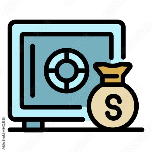 Money bag safe icon. Outline money bag safe vector icon color flat isolated