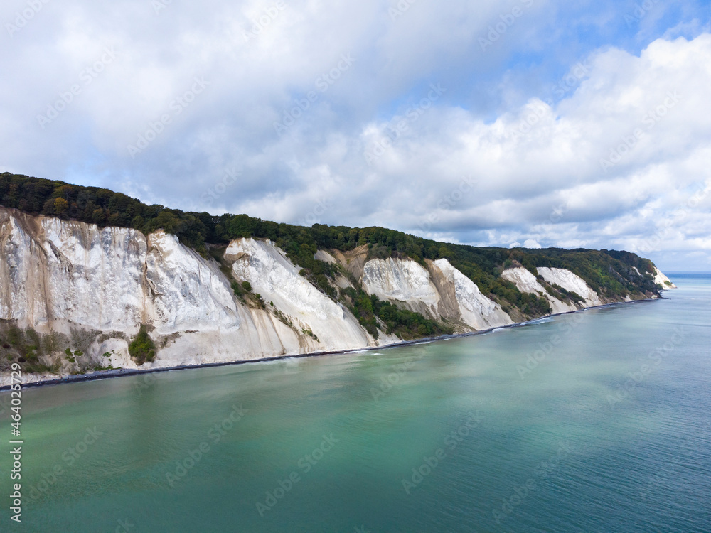 Chalk cliffs of Baltic Sea island Møn, Denmark, aerial view