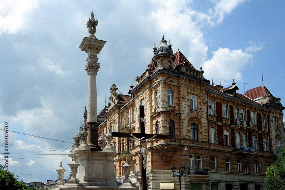 Lviv square cityscape in Ukraine