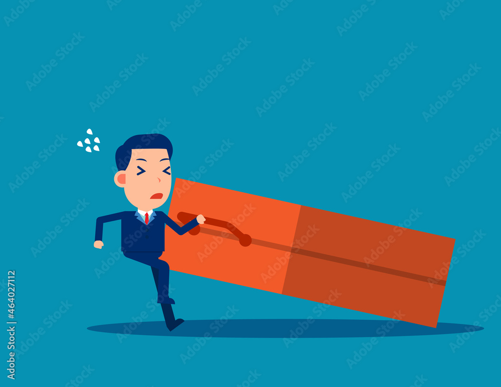 Business person dragging huge briefcase. Hard working concept Business person dragging huge briefcase. Hard working concept