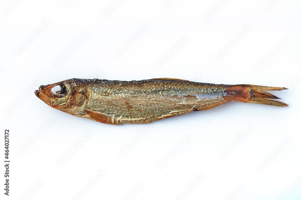 Smoked european sprat over white background Smoked european sprat over white background