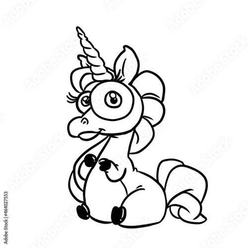 Little fat unicorn magic character fairy tale illustration coloring cartoon © efengai