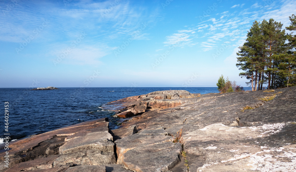 Beautiful view from the shore of lake Onega.