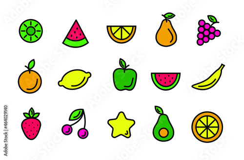 A set of fruit icons. Vector illustration