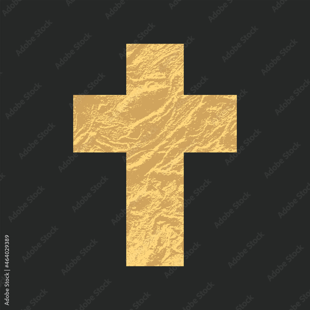 The sign of the Christian cross with an abstract sandy texture, isolated on a black background. Vector illustration, religious symbol, badge, icon, T-shirt design, logo, design element