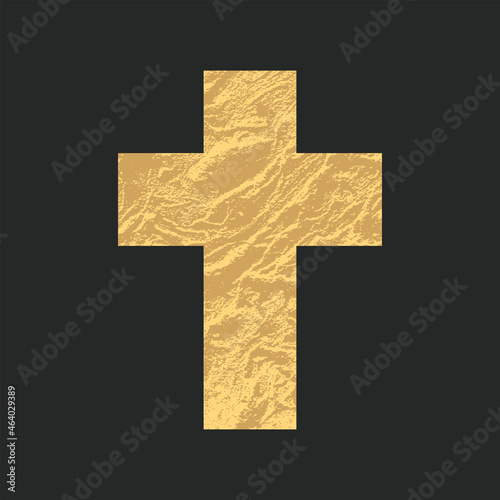 The sign of the Christian cross with an abstract sandy texture, isolated on a black background. Vector illustration, religious symbol, badge, icon, T-shirt design, logo, design element