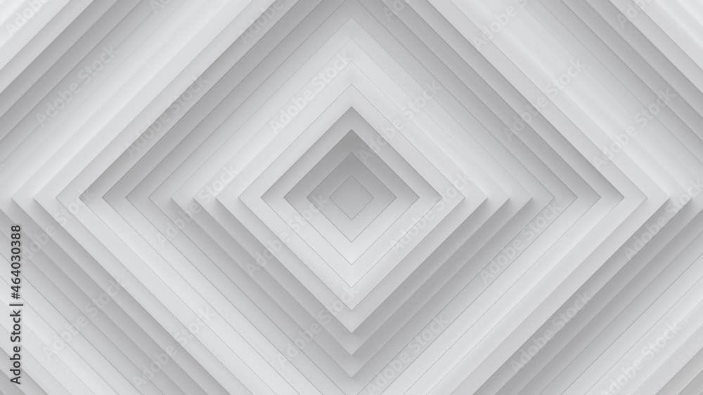 White concentric rhombs with ripple effect. Seamless loop 3D render animation