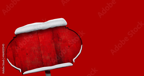 Image of blank wooden sign with copy space on red background