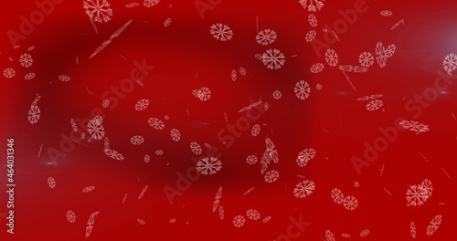 Image of falling snowflakes on red background