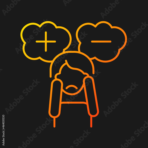 Consternation and perplexity gradient vector icon for dark theme. Indecision and numbness due to stress and fear. Thin line color symbol. Modern style pictogram. Vector isolated outline drawing