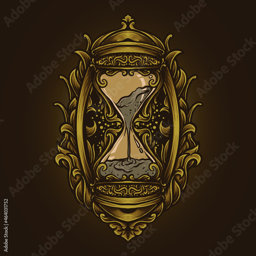 artwork illustration and t shirt design hourglass engraving ornament