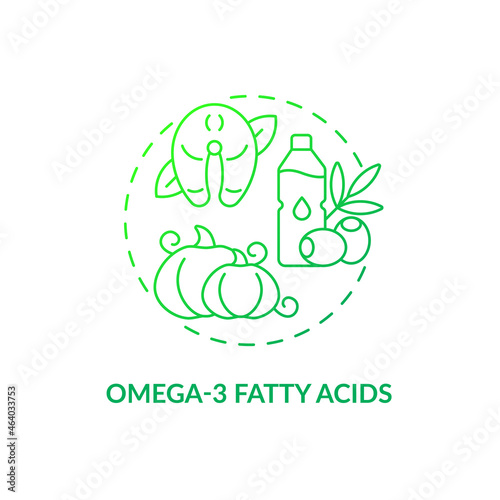 Omega three fatty acids concept icon. ADHD diet abstract idea thin line illustration. Seafood and leafy vegetables intake. Increasing attention. Health benefits. Vector isolated outline color drawing