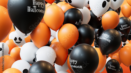 Balloons with Halloween themed designs, in Orange, Black and White.