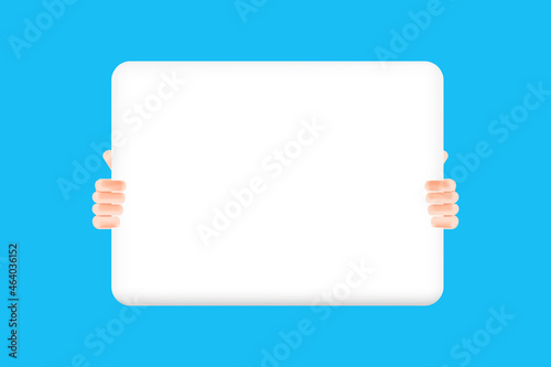 3D Cartoon illustration hand holding white board announcement