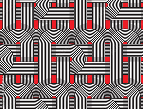 geometric retro style pipes net seamless tile in red black