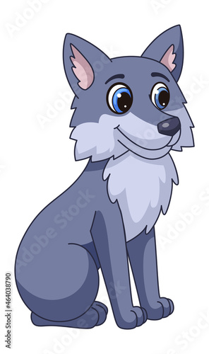 Cartoon Wolf. Cute grey coyote, wild dog mascot