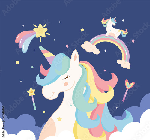cute unicorns and rainbow