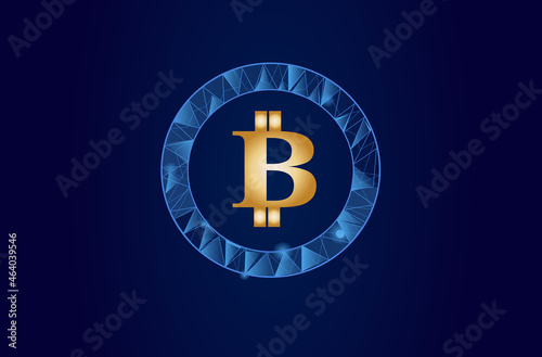 Blockchain - bitcoin software platform isolated on blue background. Bitcoin blockchain for digital asset, financial system and presentation material. Bitcoin blockchain vector illustration