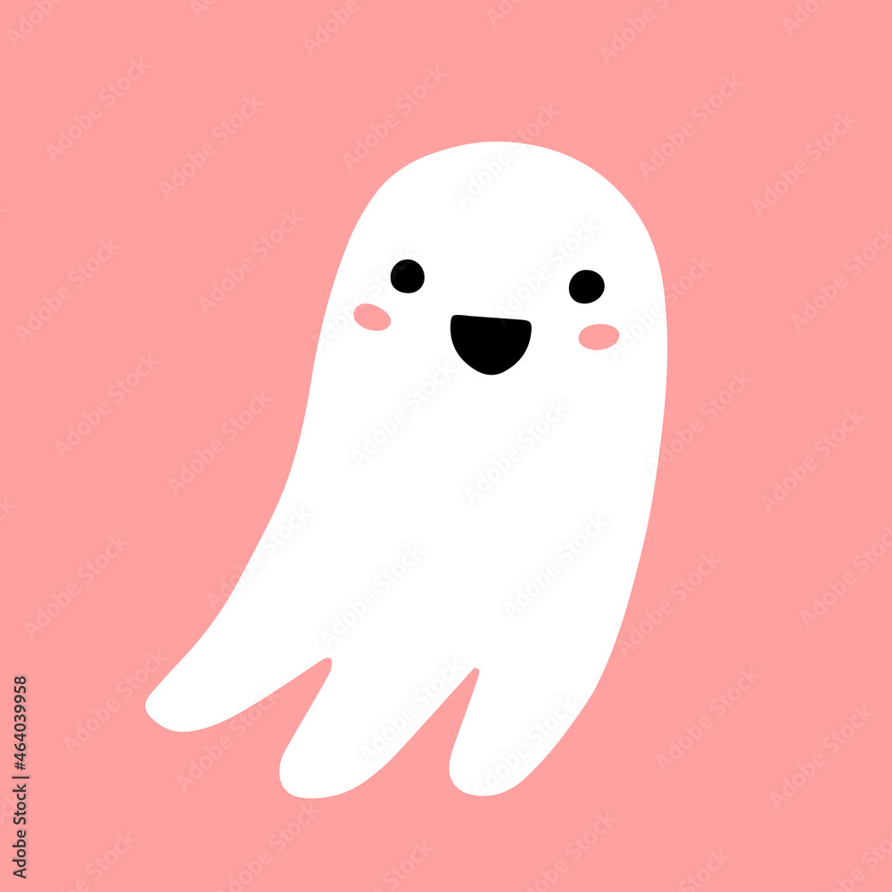 Cute smiling ghost on a pink background. Vector illustration with ghost character isolated on background. Cute smiling ghost on a pink background. Vector illustration with ghost character isolated on background.