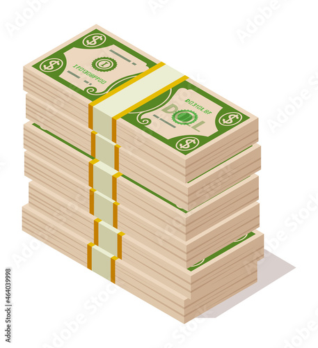 Dollar stacks icon. Bunch of paper money. Big pile of cash.