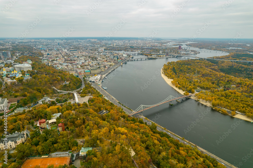 Aerial view of the Dnieper and Kiev in autumn