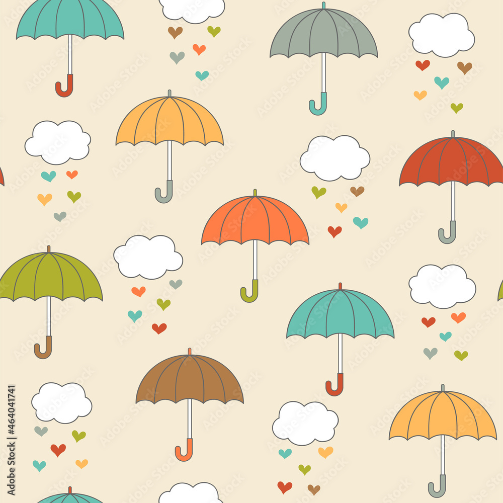 Umbrella, rain and cloud seamless pattern background.