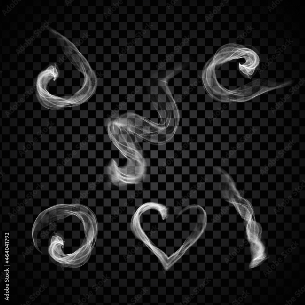 Steam smoke set isolated on black background. Collection for poster ...