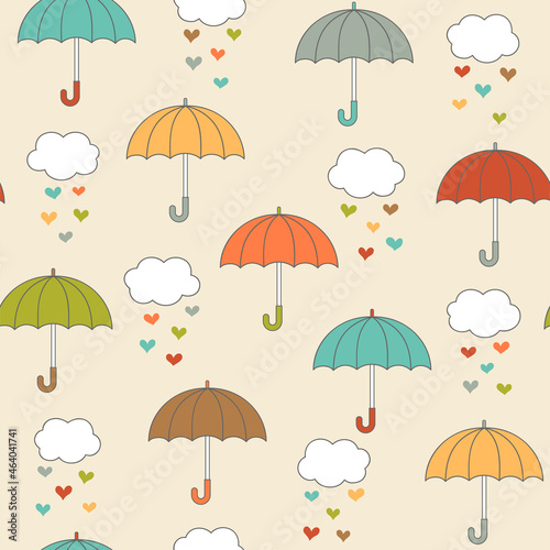 Umbrella, rain and cloud seamless pattern background.