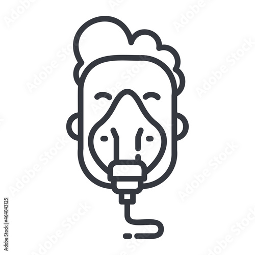 Black linear medical icon of a man in respiratory face mask.