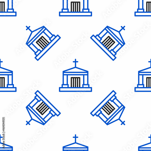 Line Old crypt icon isolated seamless pattern on white background. Cemetery symbol. Ossuary or crypt for burial of deceased. Colorful outline concept. Vector