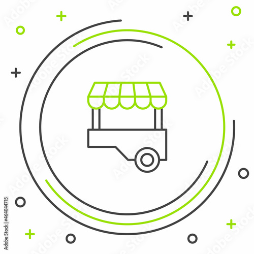 Line Fast street food cart with awning icon isolated on white background. Urban kiosk. Colorful outline concept. Vector