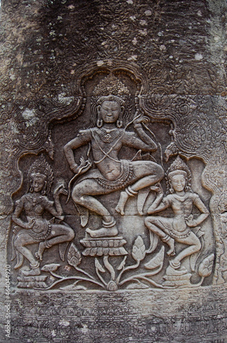 Sculpture carving apsaras or apsara angel deity female spirit of Prasat Bayon Castle or Jayagiri Brahma Temple for Cambodian people and traveler travel visit at Angkor Thom Wat in Siem Reap, Cambodia