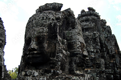 Sculpture carving ancient ruins antique building of Prasat Bayon Castle or Jayagiri Brahma Temple for Cambodian people and travelers travel visit respect pray at Angkor Thom Wat in Siem Reap, Cambodia