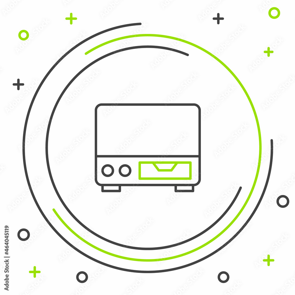 Line Old video cassette player icon isolated on white background. Old beautiful retro hipster video cassette recorder. Colorful outline concept. Vector Line Old video cassette player icon isolated on white background. Old beautiful retro hipster video cassette recorder. Colorful outline concept. Vector