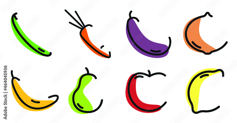 Vector fruits and vegetables icon set isolated on white background. Vector illustration. Vector fruits and vegetables icon set isolated on white background. Vector illustration.