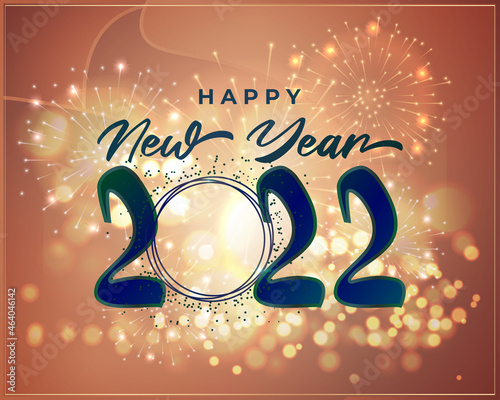 Happy New Year 2022 banner, pine tree branches, santa cap, light balls, glitters, sparkling background poster, greeting card, holiday wishes.