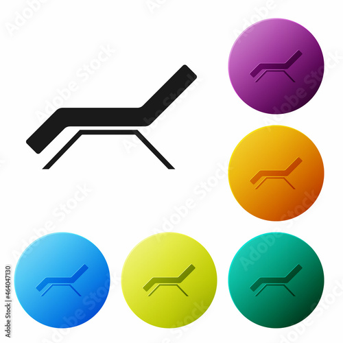 Black Sunbed icon isolated on white background. Sun lounger. Set icons in color circle buttons. Vector