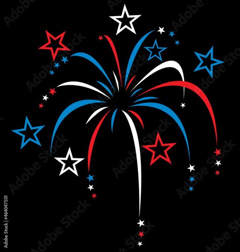 red white and blue stylized fireworks