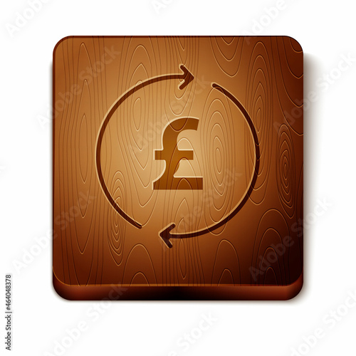 Brown Coin money with pound sterling symbol icon isolated on white background. Banking currency sign. Cash symbol. Wooden square button. Vector