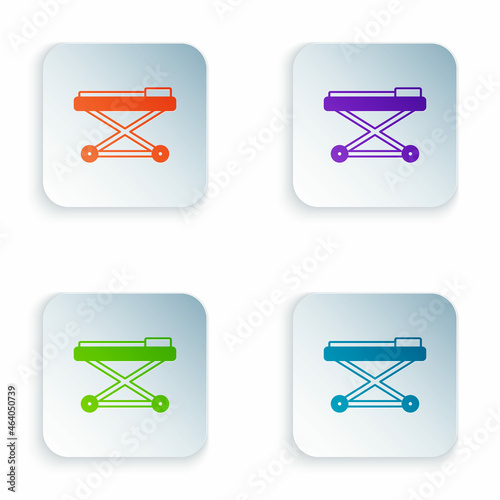Color Stretcher icon isolated on white background. Patient hospital medical stretcher. Set colorful icons in square buttons. Vector