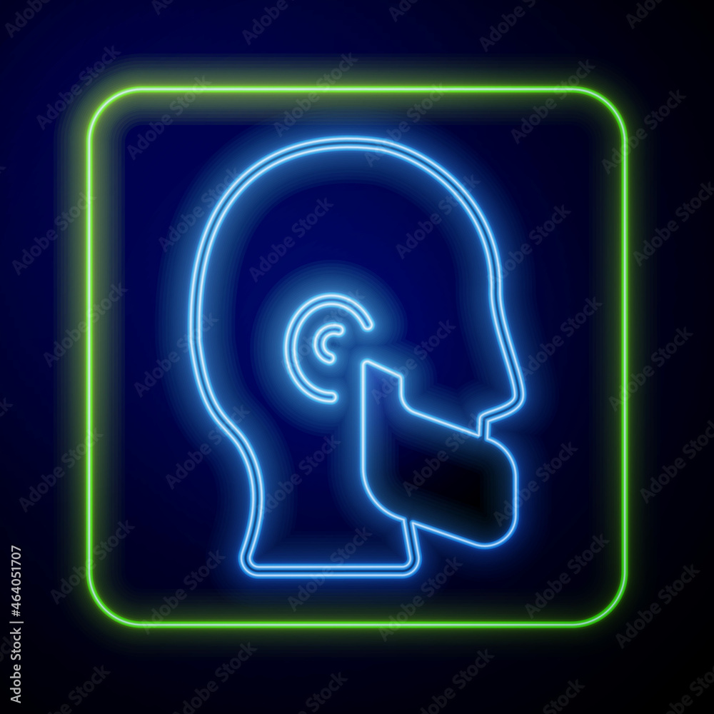 Glowing neon Mustache and beard icon isolated on blue background. Barbershop symbol. Facial hair style. Vector Glowing neon Mustache and beard icon isolated on blue background. Barbershop symbol. Facial hair style. Vector