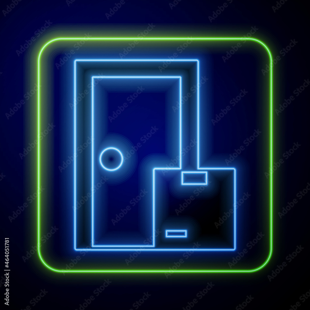 Glowing neon Home delivery services icon isolated on blue background. Vector Glowing neon Home delivery services icon isolated on blue background. Vector