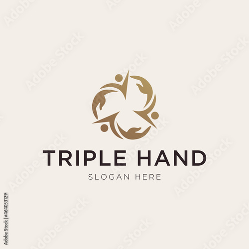 Abstract triple hand care logo in gold luxury style