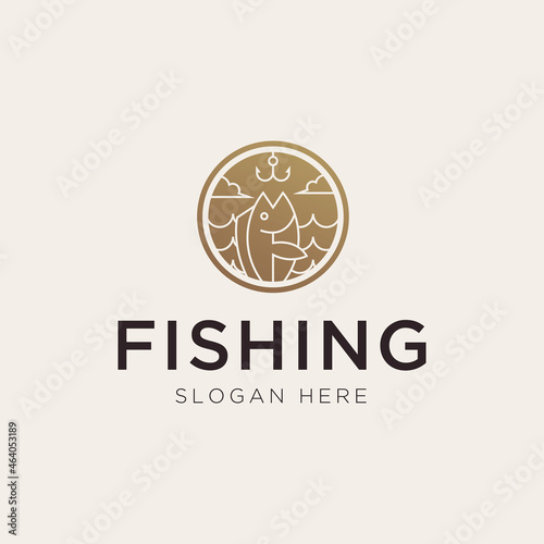 Abstract fishing logo in gold luxury style