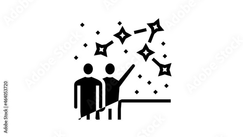 people talk about constellation planetarium animated line icon. people talk about constellation planetarium sign. isolated on white background photo