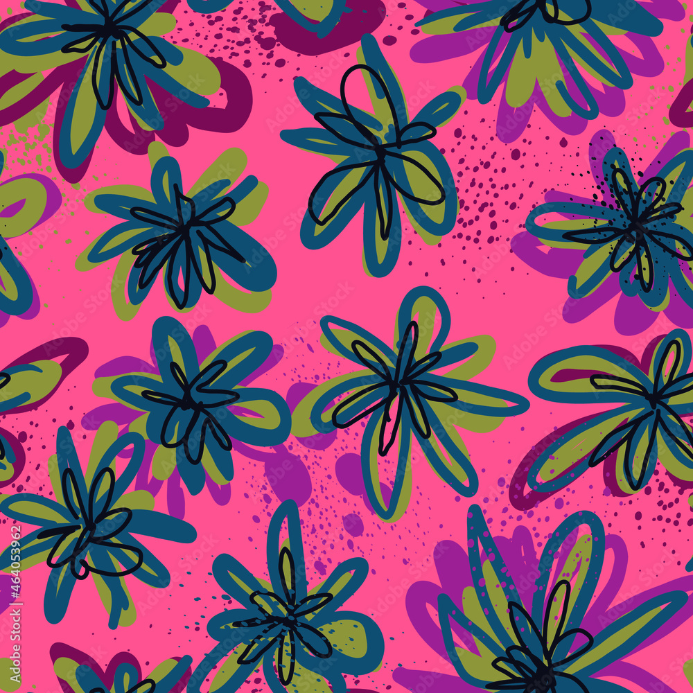 Seamless nature hand drawn pattern with flowers Seamless nature hand drawn pattern with flowers